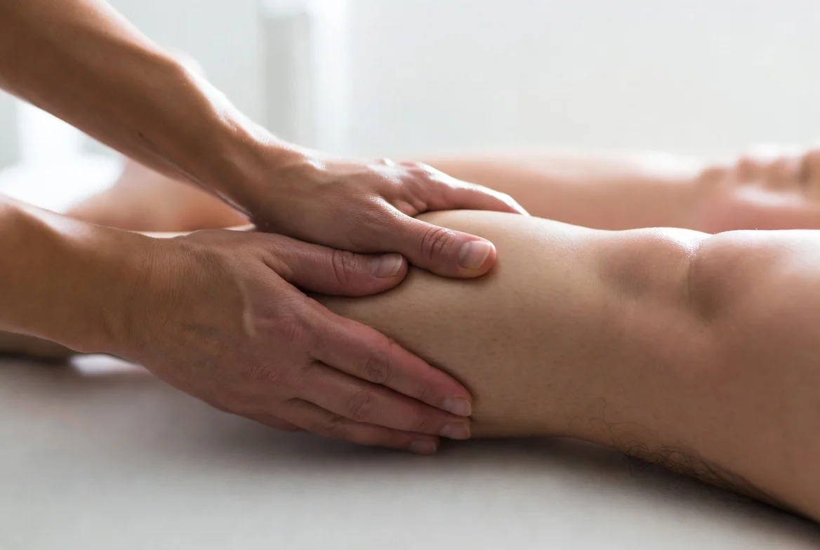 masaje ascendente en pantorrilla para aliviar piernas cansadas