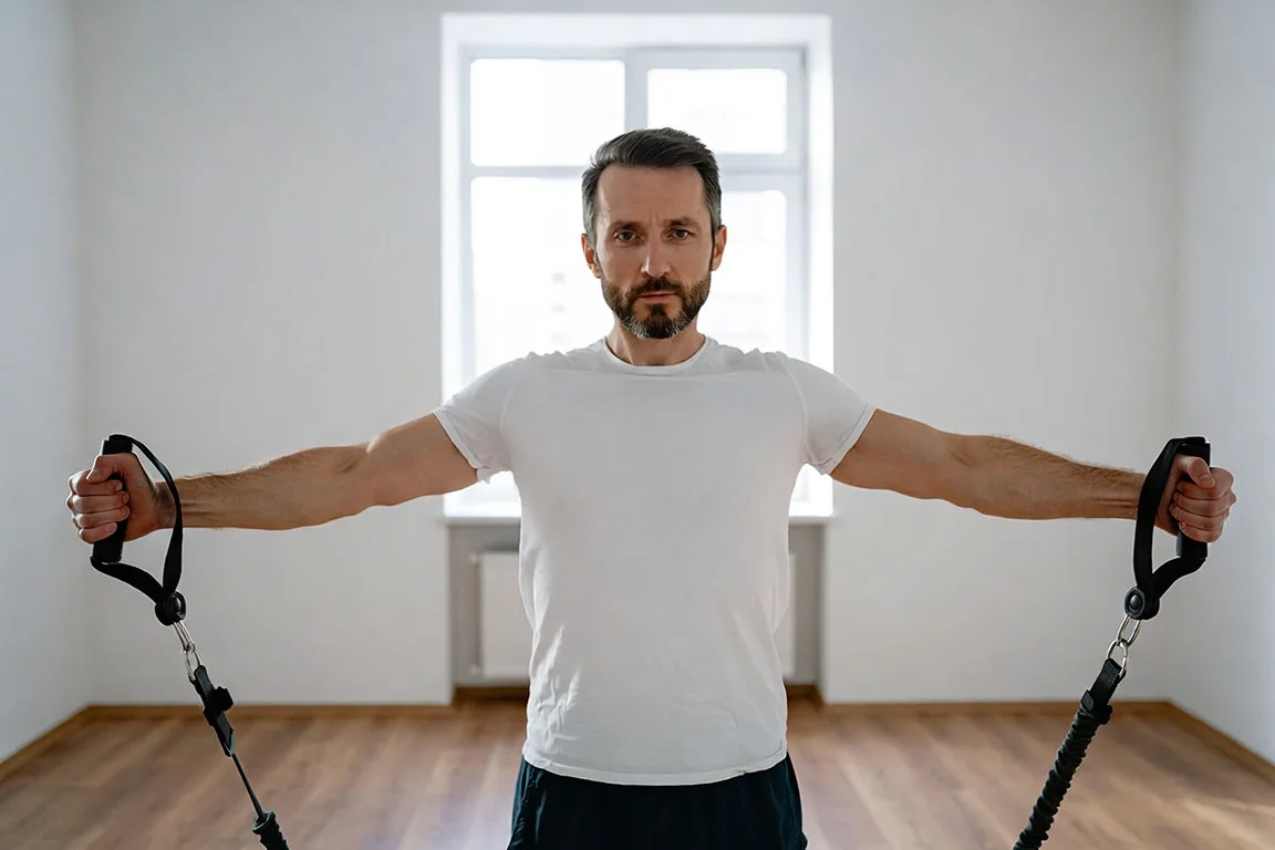 prevención dolor muscular pecho estiramientos banda elástica